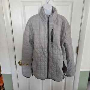 Cutter & Buck Mens Rainier PrimaLoft Puffer Jacket Light Grey L Stowaway Hood